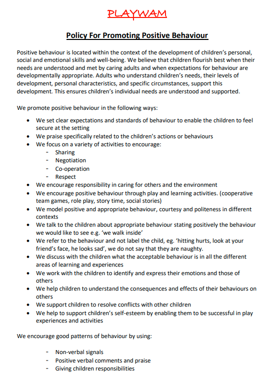 Policy for Promoting Positive Behaviour